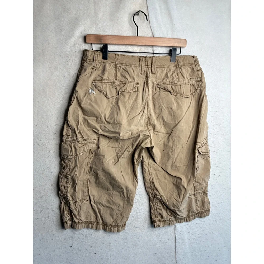 Lee Dungarees Mens Tan Cargo Shorts Size 33 Khaki Utility Workwear Distressed